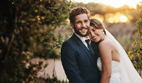 a bride and groom smiling