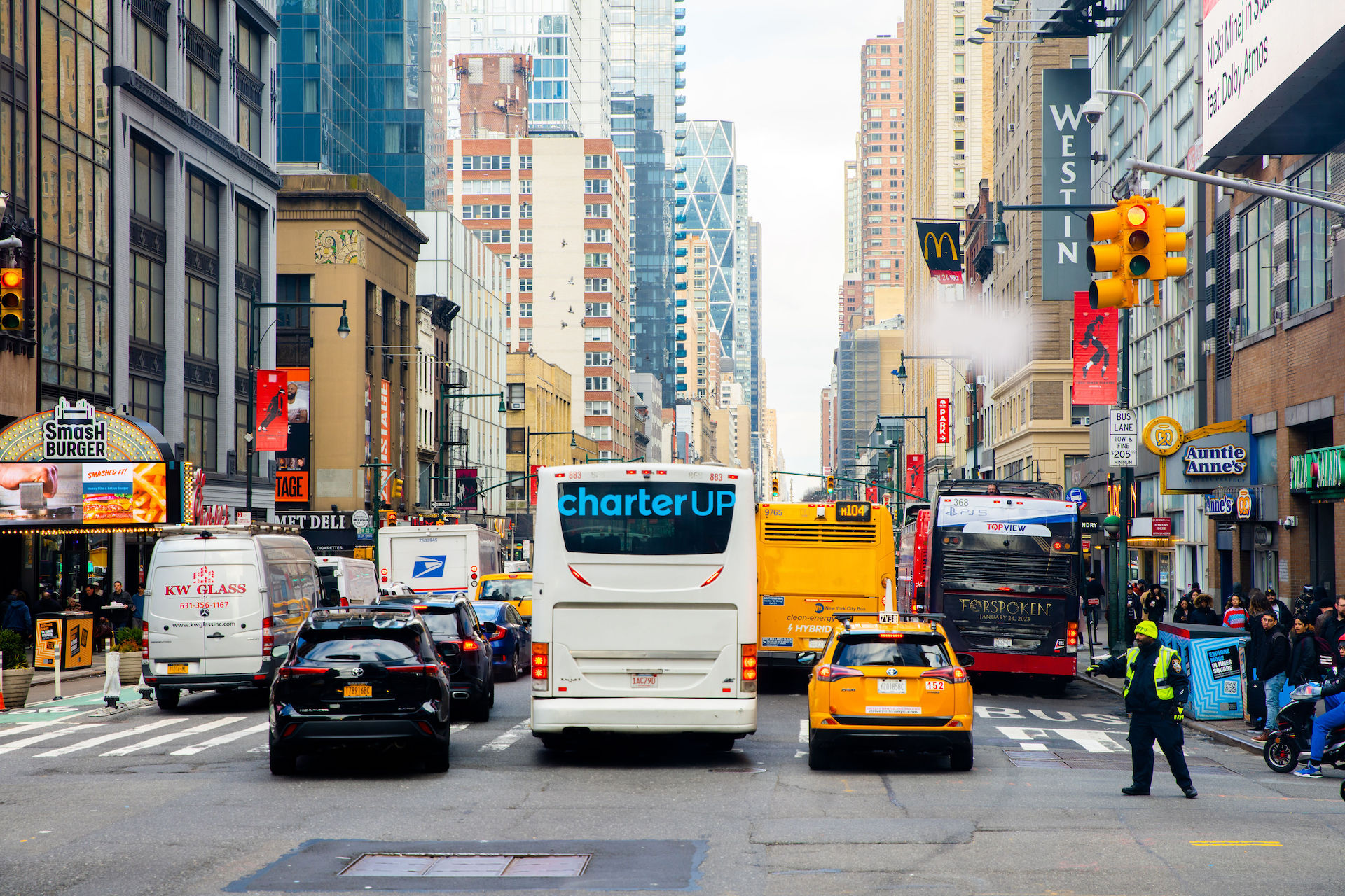 A CharterUP bus in New York City