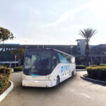 A shuttle powered by CharterUP leaves the Los Angeles World Airports (LAWA) terminal.