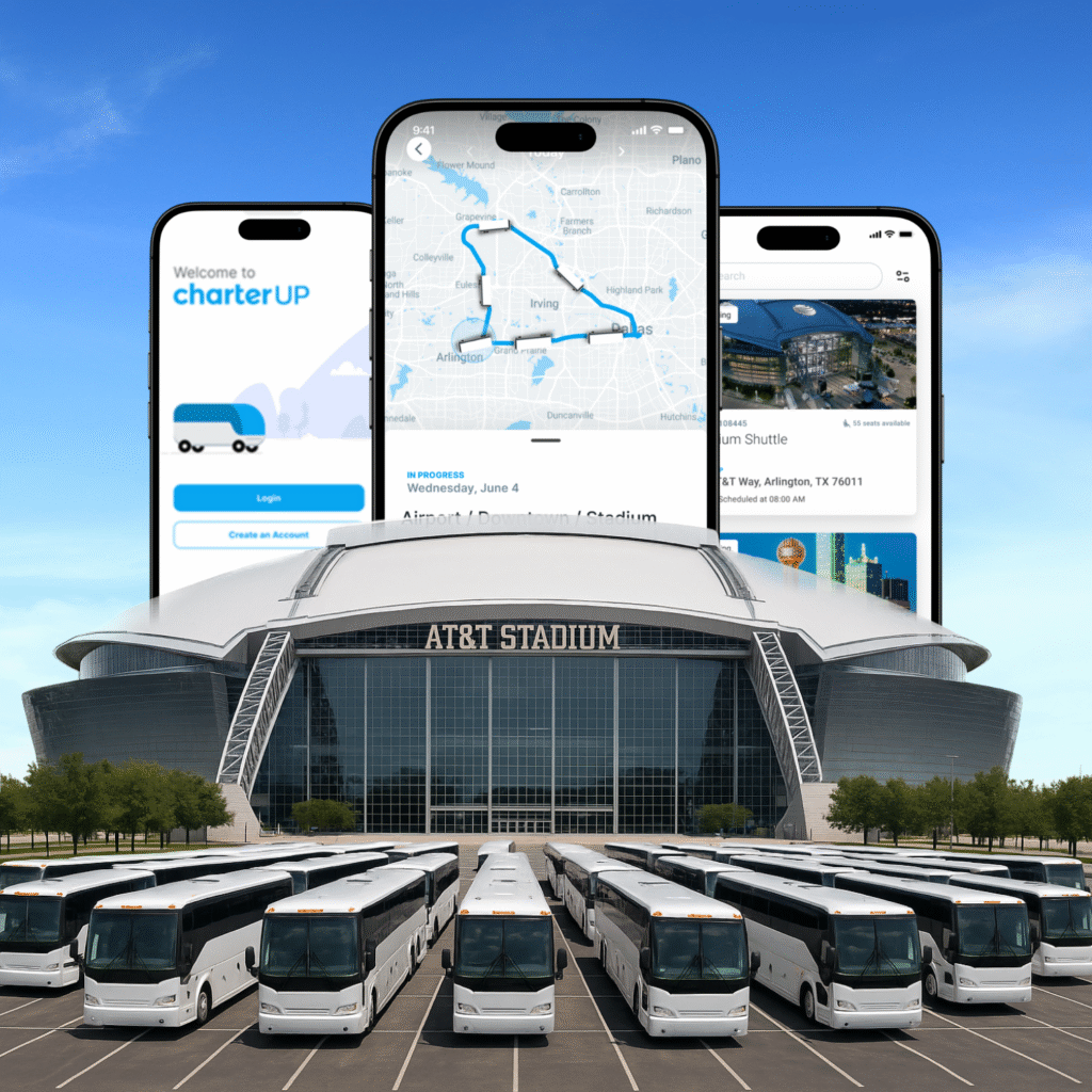 World Cup Host Stadium featuring CharterUp Mobile App