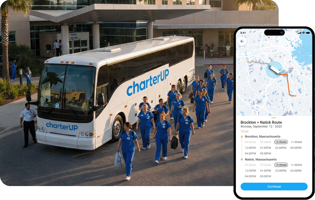 Nurses exiting charterup bus