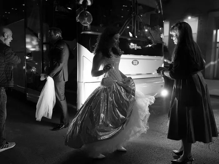 Wedding Bride in Front of bus