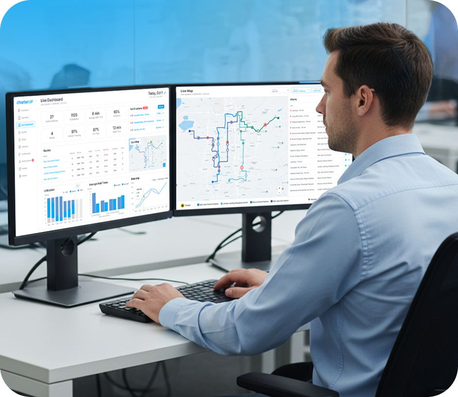 Data specialist reviewing control center dashboard