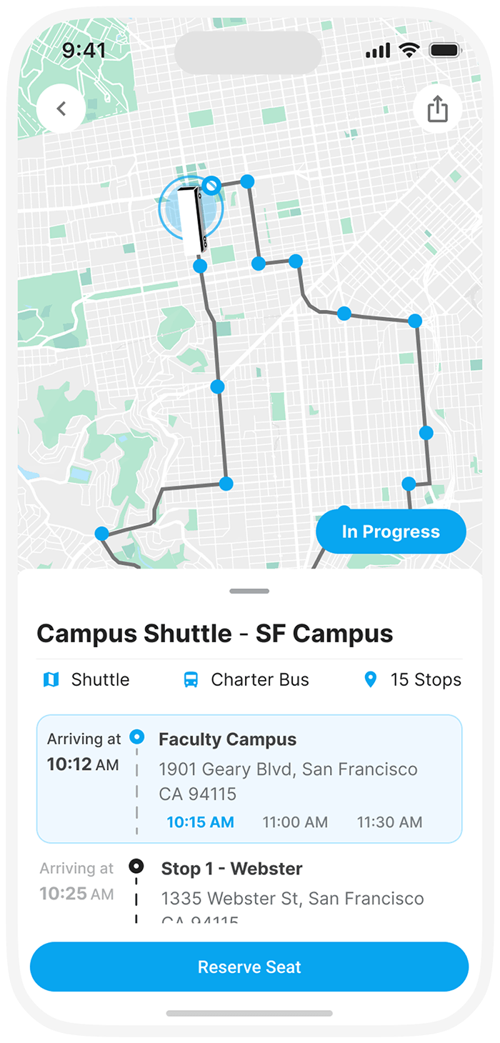 Mobile App Software running campus routes