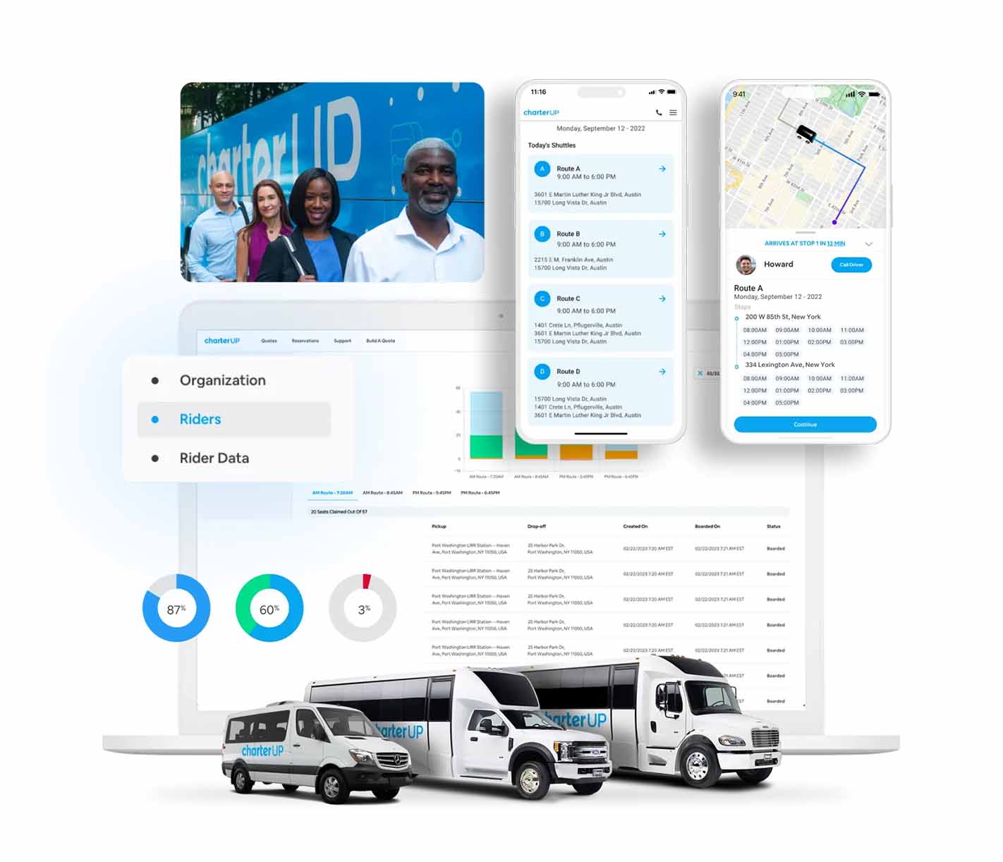 CharterUP passenger app and driver app collage