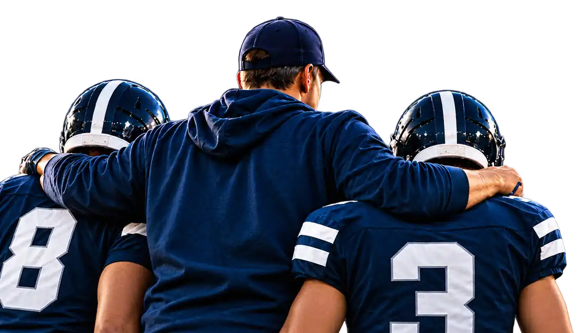 Football coach with players